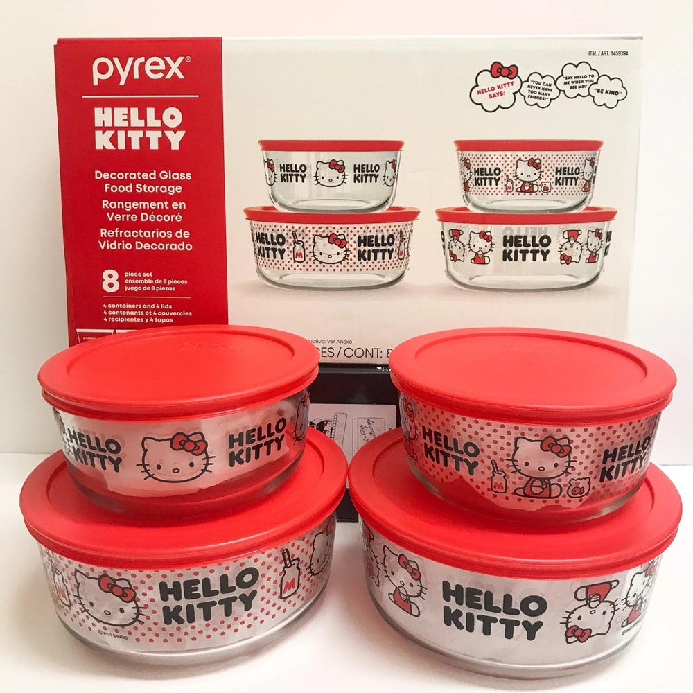 Pyrex Glass 8-piece Hello Kitty Decorated Food Storage Set (NIB)
